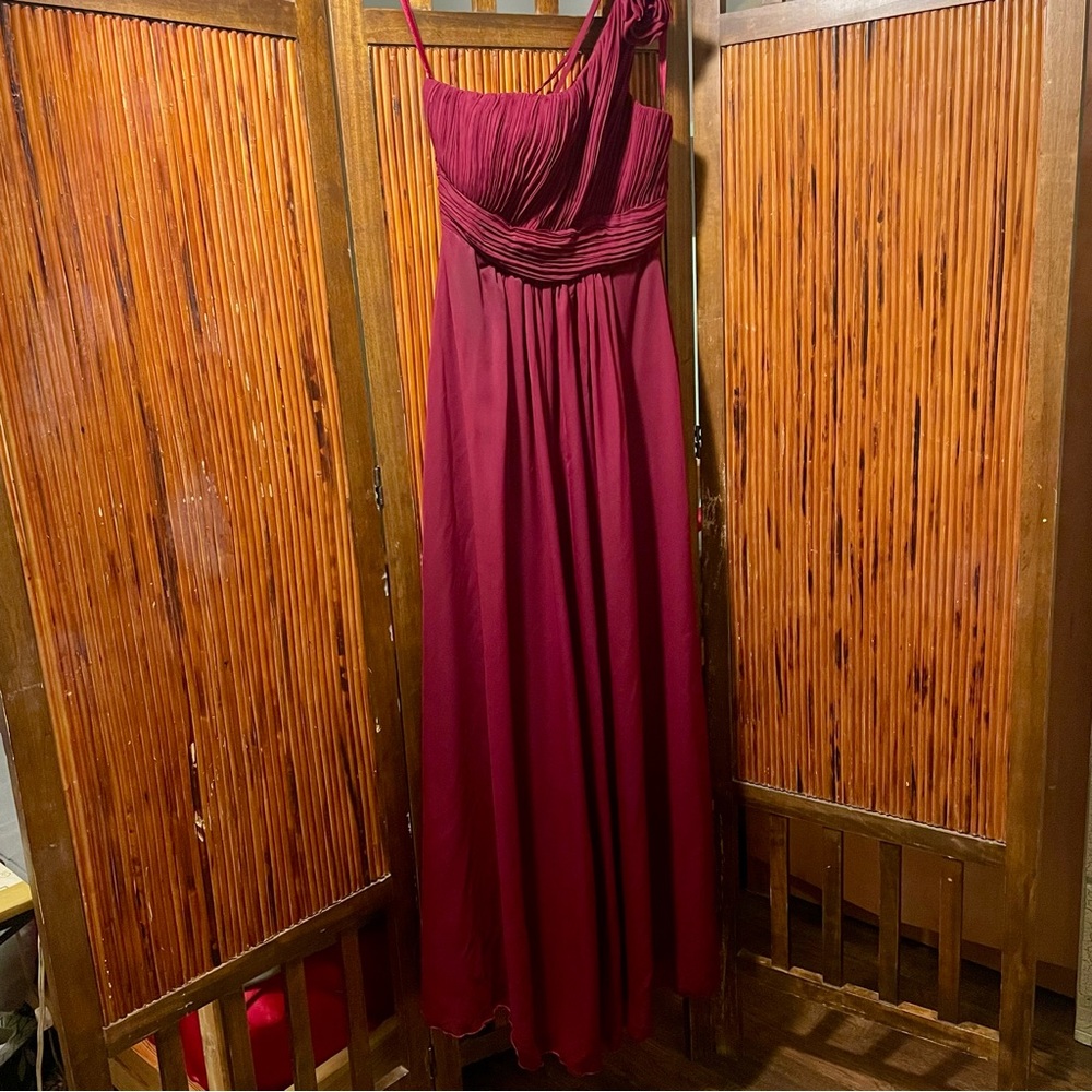 Long One-Shoulder Formal Dress/Gown in Wine/Burgundy